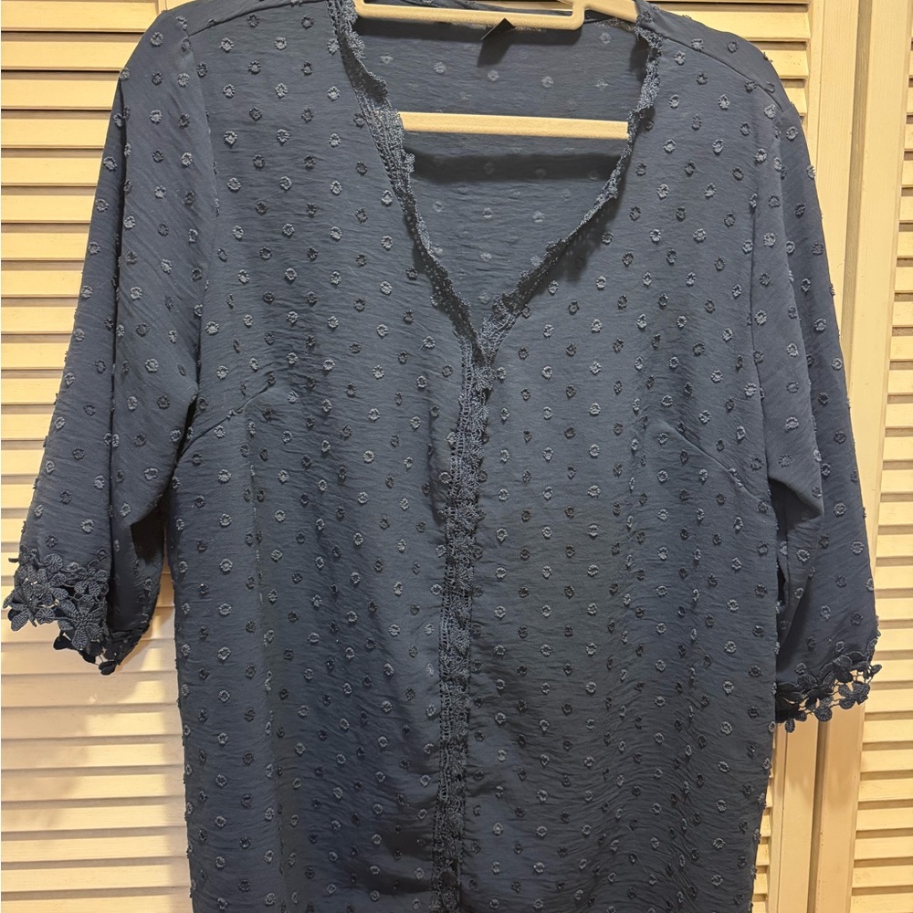 SHEIN Navy Textured Polkadot Blouse